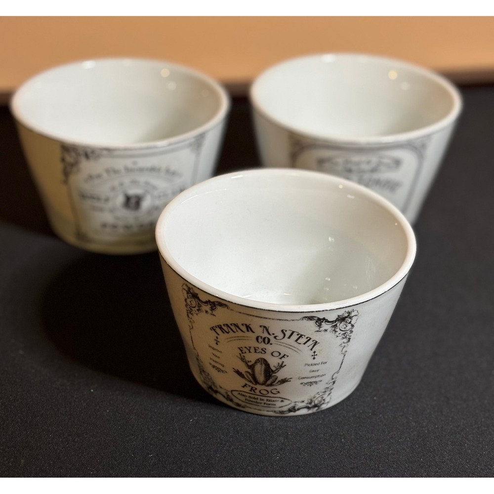 222 Fifth Hallow Apothecary Ramekin Set of 3 Halloween Potion Bowls White China